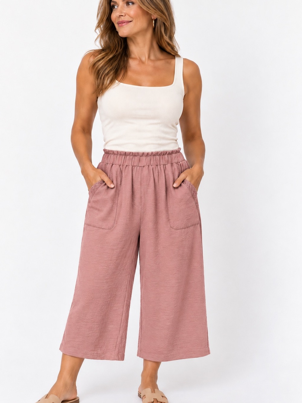 Women's Wide Leg Crop Pants in Dusty Rose